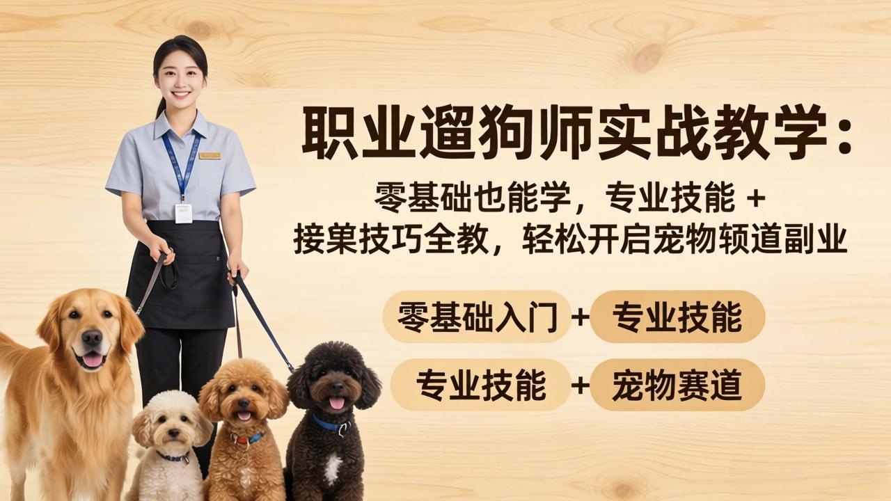 职业遛狗师实战教学：零基础也能学，专业技能 + 接单技巧全教，轻松开启宠物赛道副业-网赚项目平台