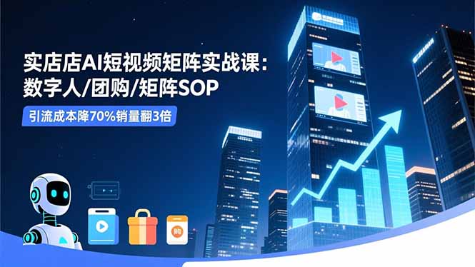 实体店AI短视频矩阵实战课：数字人/团购/矩阵SOP，引流成本降70%销量翻3倍-网赚项目平台