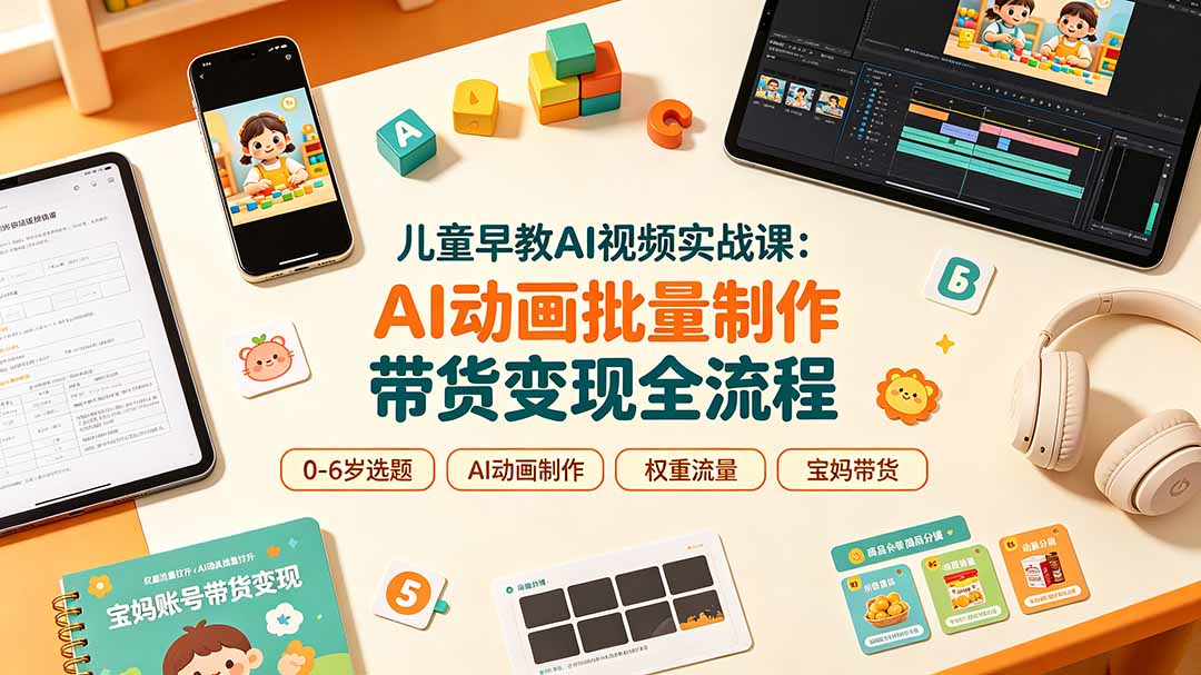 儿童早教AI视频实战课：0-6岁认知选题｜AI动画批量制作｜权重流量拉升｜宝妈账号带货变现全流程-网赚项目平台