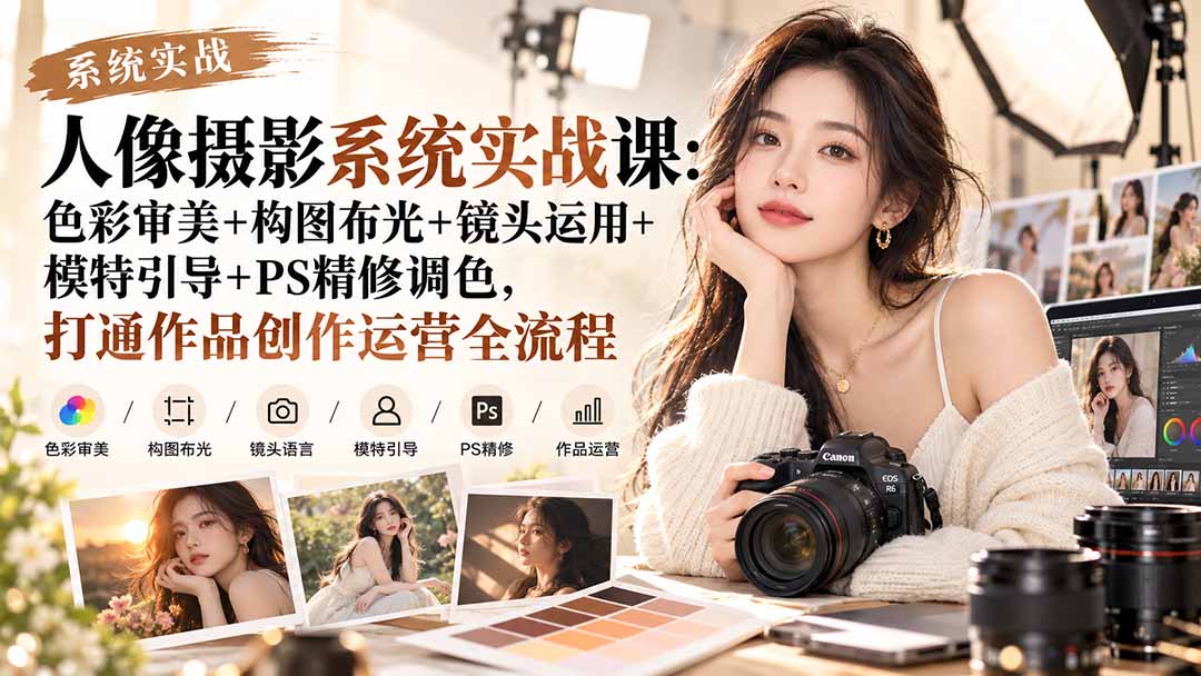 【无水印】人像摄影系统实战课:色彩审美+构图布光+镜头运用+模特引导+PS精修调色,打通作品创作运营全流程-网赚项目平台