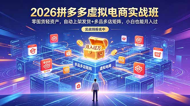 2026拼多多虚拟电商实战班:零囤货轻资产,自动上架发货+多品多店矩阵,小白也能月入过万-网赚项目平台