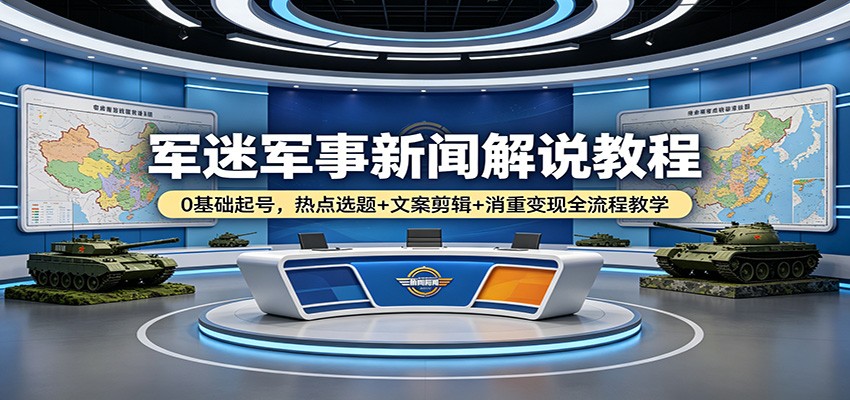 军迷军事新闻解说教程：0基础起号，热点选题+文案剪辑+消重变现全流程教学-网赚项目平台