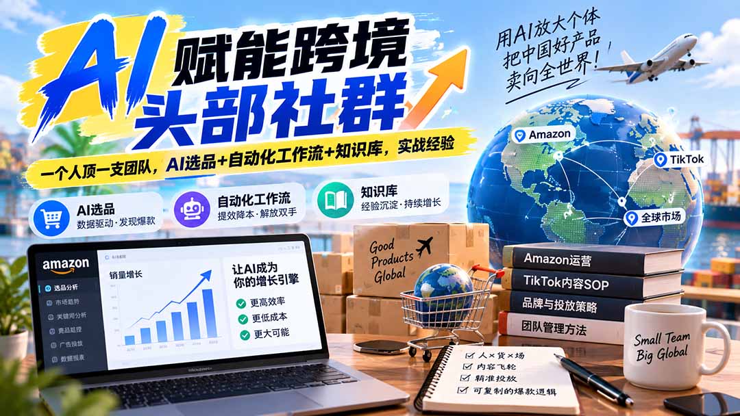 AI赋能跨境头部社群-更新9月:一个人顶一支团队,AI选品+自动化工作流+知识库,实战经验-网赚项目平台
