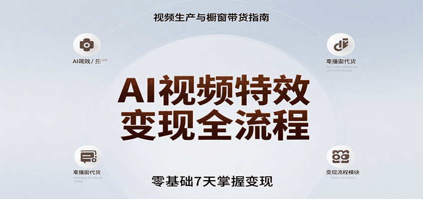 AI视频特效变现全流程，零基础7天掌握视频生产到橱窗带货变现-网赚项目平台