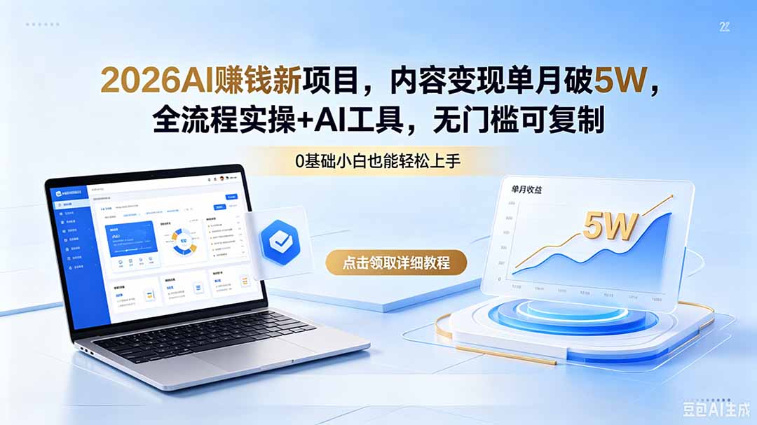 2026AI赚钱新项目,内容变现单月破5W,全流程实操+AI工具,无门槛可复制-网赚项目平台