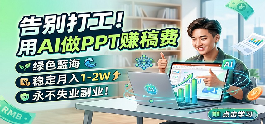 告别打工！用AI做PPT赚稿费，绿色蓝海，稳定月入1-2W，永不失业副业！-网赚项目平台