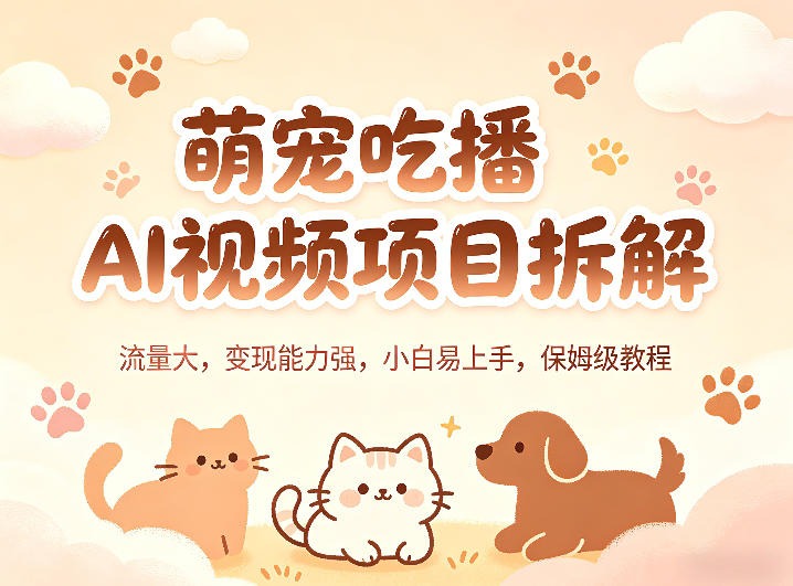 萌宠吃播AI视频项目拆解，流量大，变现能力强，小白易上手，保姆级教程-网赚项目平台
