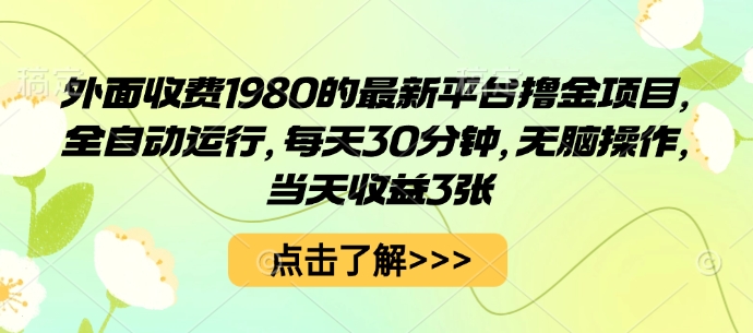 外面收费1980的最新平台撸金项目,全自动运行,每天30分钟,无脑操作,当天收益3张【揭秘】-网赚项目平台