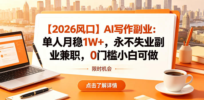【2026风口】AI写作副业:单人月稳1W+,永不失业副业兼职,0门槛小白可做【揭秘】-网赚项目平台