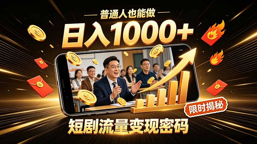一部手机做短剧分发，不用真人出镜、不用拍摄剧本，快手流量变现日赚千元-网赚项目平台