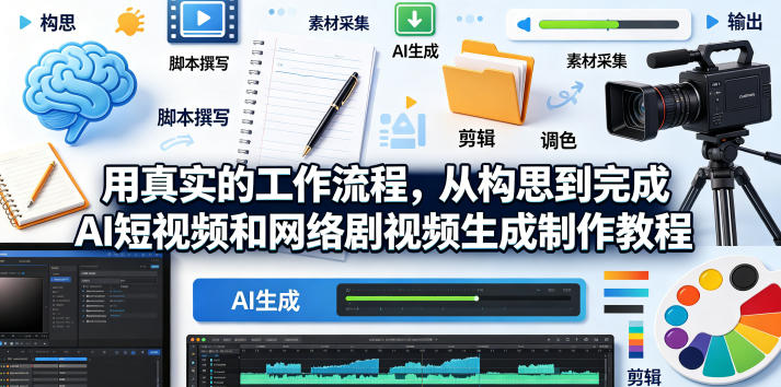 用真实的工作流程，从构思到完成AI短视频和网络剧视频生成制作教程-中英字幕-网赚项目平台