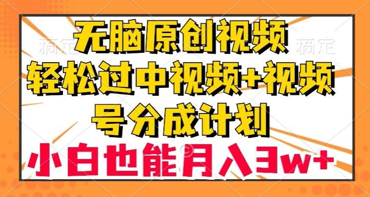 无脑原创视频，轻松过中视频+视频号分成计划，小白也能月入3w+【揭秘】-网赚项目平台