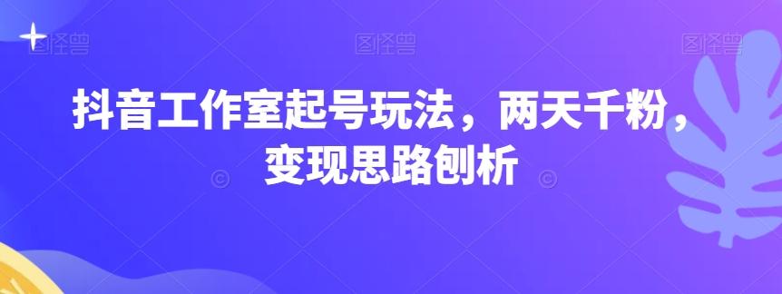抖音工作室起号玩法，两天千粉，变现思路刨析-网赚项目平台