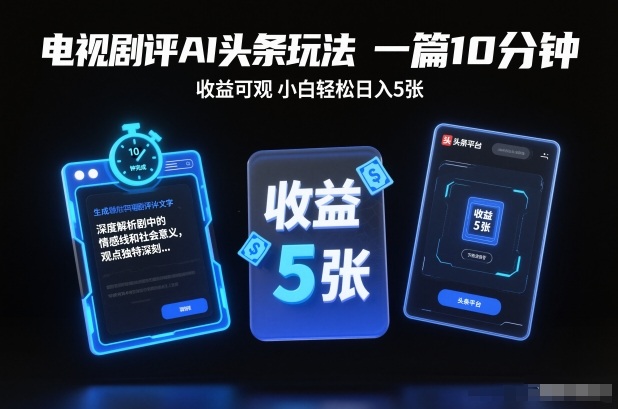 电视剧评AI头条玩法,一篇10分钟,收益可观,小白轻松日入5张+【独家】-网赚项目平台