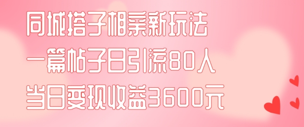 同城搭子相亲新玩法一篇帖子引流80人当日变现3600元(项目教程+实操教程)【揭秘】-网赚项目平台