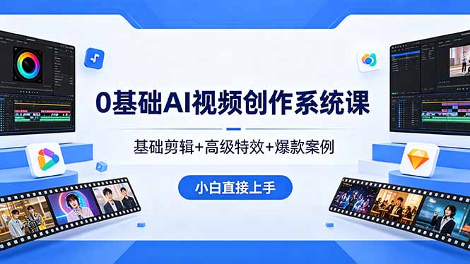 0基础AI视频创作系统课，基础剪辑+高级特效+爆款案例，小白直接上手-网赚项目平台