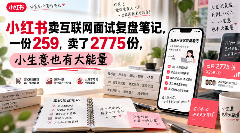 小红书卖互联网面试复盘笔记,一份259,卖了2775份,小生意也有大能量-网赚项目平台