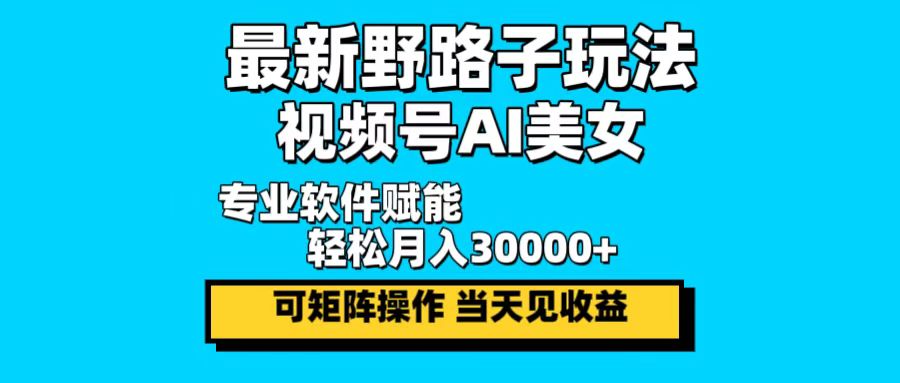 最新野路子玩法，视频号AI美女，当天见收益，轻松月入30000＋-网赚项目平台