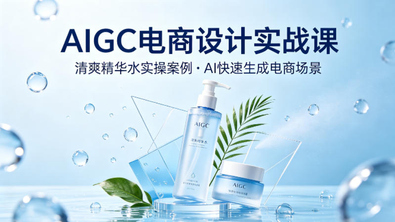 AIGC电商设计实战课，以清爽精华水为实操案例，教你用AI快速生成电商场景-网赚项目平台