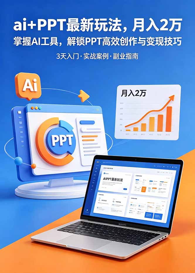 ai+PPT最新玩法，月入2万掌握AI工具，解锁PPT高效创作与变现技巧3天入门，实战案例·副业指南-网赚项目平台