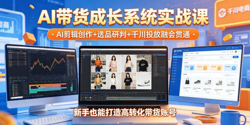 AI带货成长系统实战课,AI剪辑创作+选品研判+千川投放融会贯通,新手也能打造高转化带货账号(更新2026年)-网赚项目平台