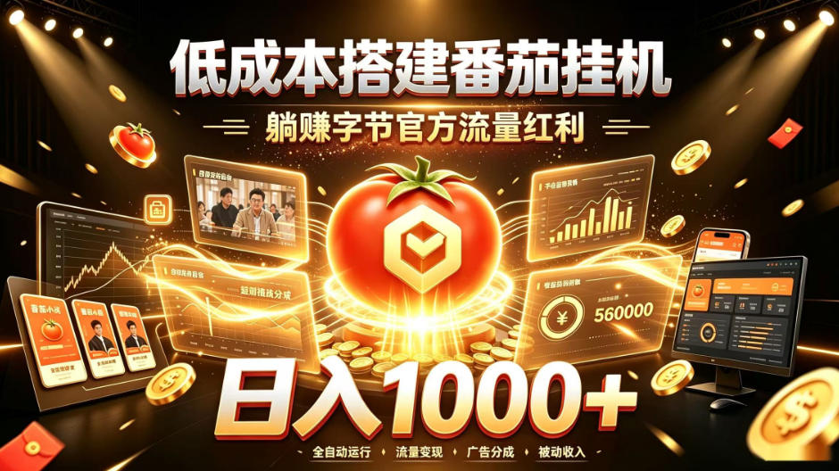 低成本搭建番茄挂G，躺賺字节官方流量红利，日入1k+，全程傻瓜式落地【揭秘】-网赚项目平台