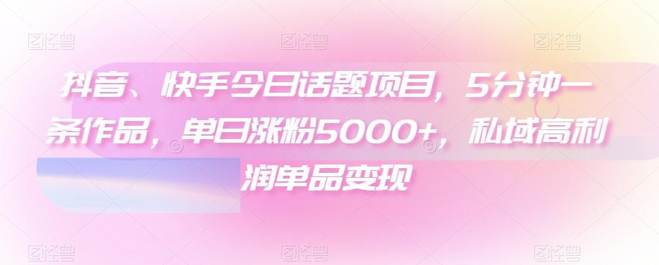抖音、快手今日话题项目,5分钟一条作品,单日涨粉5000+,私域高利润单品变现
