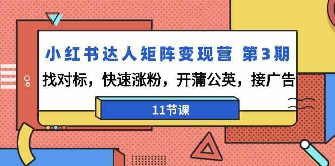 小红书达人矩阵变现营第3期，找对标，快速涨粉，开蒲公英，接广告(11节课)-网赚项目平台