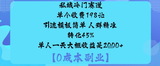 私域冷门赛道:单个收费198米引流模板简单人群精准转化45%单人一天大概收益是1k+-网赚项目平台