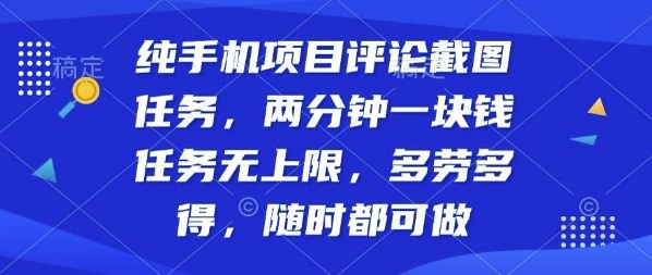纯手机项目评论截图任务，两分钟一块钱多劳多得，随时随地都能做【揭秘】-网赚项目平台