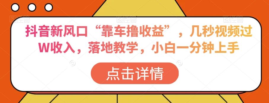 抖音新风口“靠车撸收益”，几秒视频过W收入，落地教学，小白一分钟上手【揭秘】-网赚项目平台