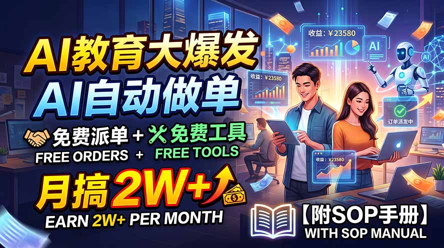 AI教育大爆发，AI自动做单，免费派单+免费工具，月搞2W+【附SOP手册】-网赚项目平台