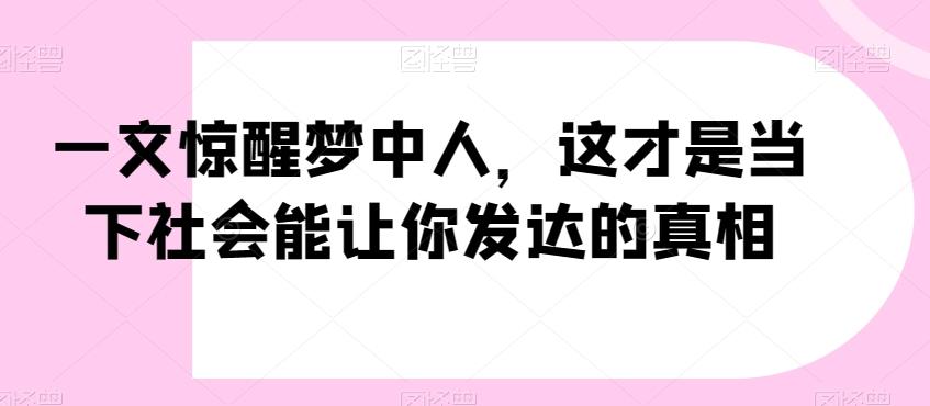 一文惊醒梦中人，这才是当下社会能让你发达的真相【公众号付费文章】-网赚项目平台