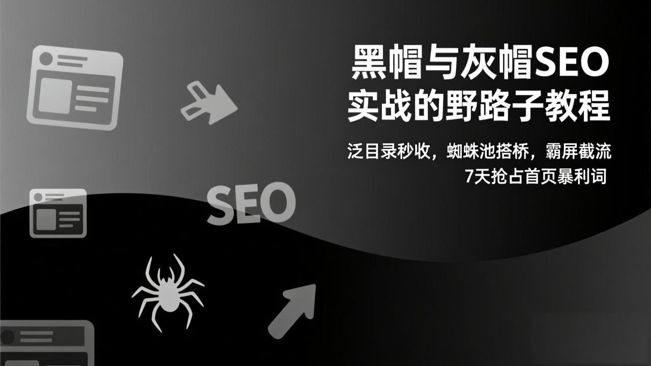 黑帽与灰帽SEO实战的野路子教程：泛目录秒收，蜘蛛池搭桥，霸屏截流，7天抢占首页暴利词-网赚项目平台