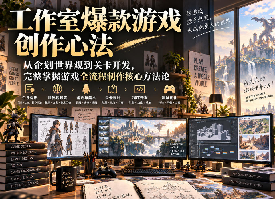 工作室爆款游戏创作心法|从企划世界观到关卡开发,完整掌握游戏全流程制作核心方法论-网赚项目平台