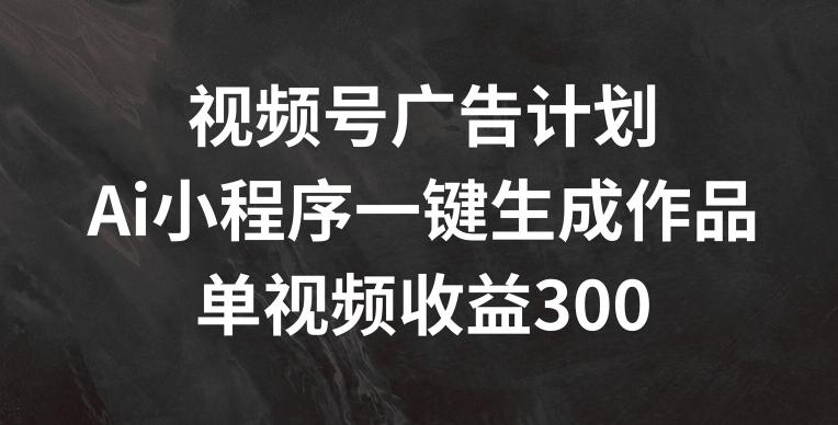 视频号广告计划，AI小程序一键生成作品， 单视频收益300+【揭秘】-网赚项目平台