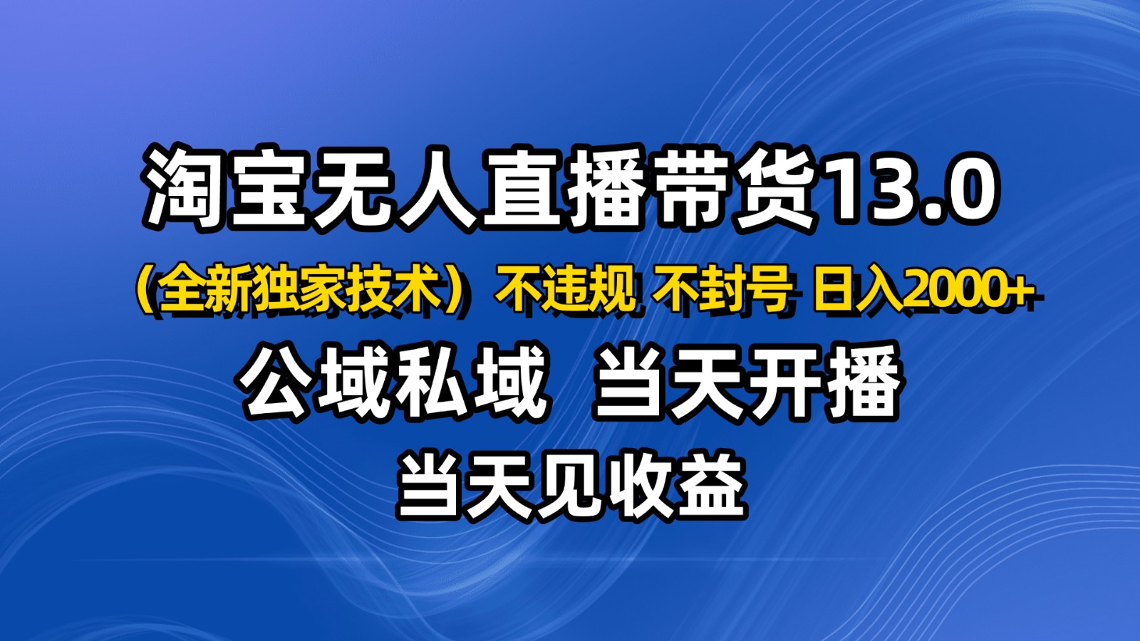 淘宝无人直播13.0,公域私域技术,不封号,不违规 布局下半年旺季赛道,日入2000+-网赚项目平台