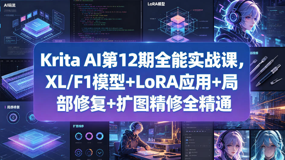 Krita AI第12期全能实战课，XL/F1模型+LoRA应用+局部修复+扩图精修全精通-网赚项目平台