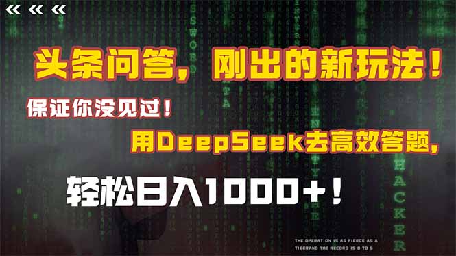 头条问答，刚出的新玩法！保证你没见过！结合Deepseek高效答题，轻松日…-网赚项目平台