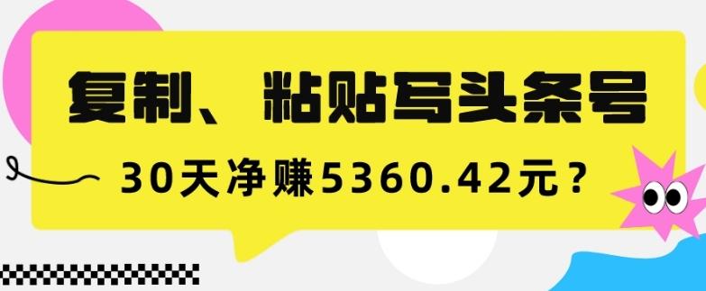 复制、粘贴写头条号，10分钟1篇，30天净赚5360.42元？-网赚项目平台