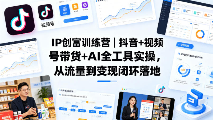 IP创富训练营｜抖音+视频号带货+AI全工具实操，从流量到变现闭环落地-网赚项目平台