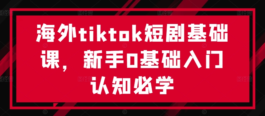 海外tiktok短剧基础课，新手0基础入门认知必学-网赚项目平台