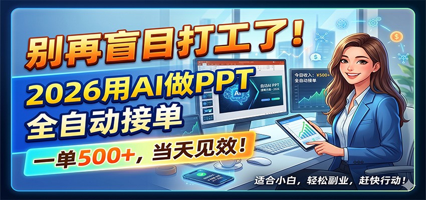 别再盲目打工了！2026用AI做PPT全自动接单，一单5张+，当天见效！-网赚项目平台