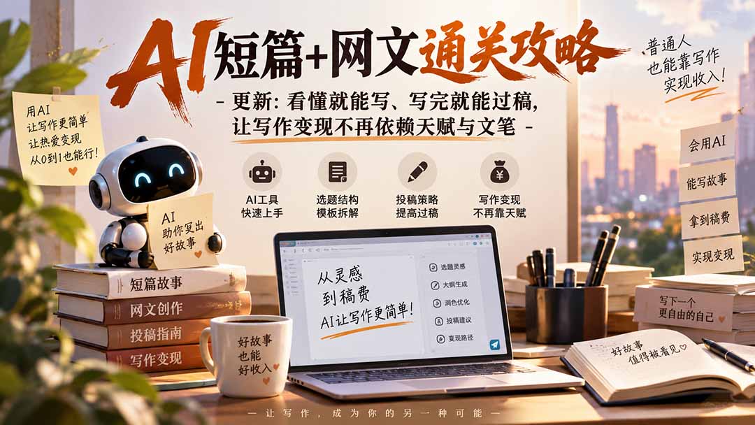 AI短篇+网文通关攻略-更新0921：看懂就能写、写完就能过稿，让写作变现不再依赖天赋与文笔-网赚项目平台