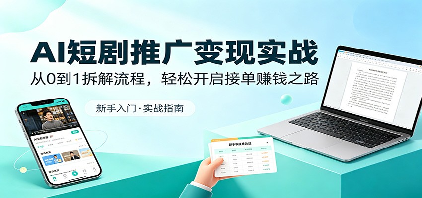 AI短剧推广变现实战：从0到1拆解流程，轻松开启接单赚钱之路-网赚项目平台