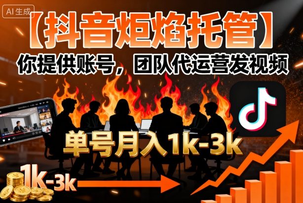 【抖音炬焰托管】你提供账号,团队代运营发视频,单号月入1k+【揭秘】-网赚项目平台