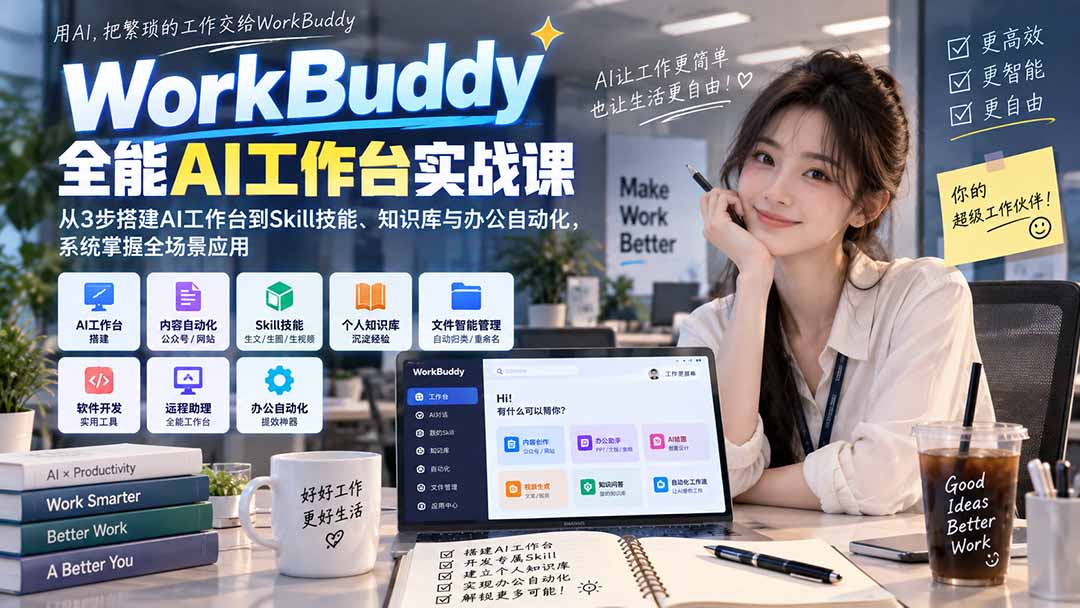WorkBuddy全能AI工作台实战课:从3步搭建AI工作台到Skill技能、知识库与办公自动化,系统掌握全场景应用-网赚项目平台