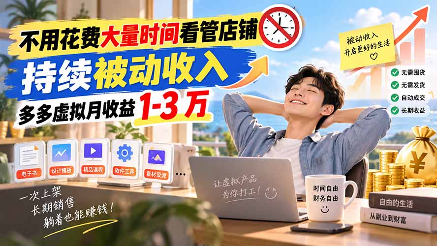 不用花费大量时间看管店铺，持续被动收入，多多虚拟月收益 1-3 万-网赚项目平台