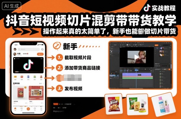 抖音短视频切片混剪带货教学，操作起来真的太简单了，新手也能做切片带货-网赚项目平台