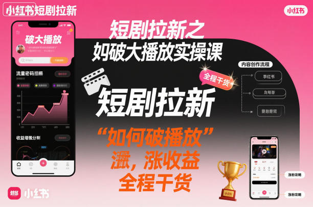 短剧拉新之小红书如何破大播放实操课,如何破播放,涨收益,全程干货-网赚项目平台